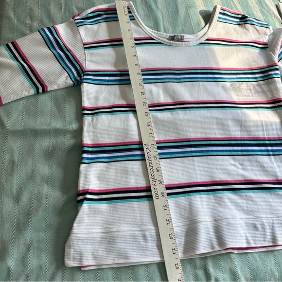 Talbots Striped red white & blue textured  top Sz L - Picture 4 of 6